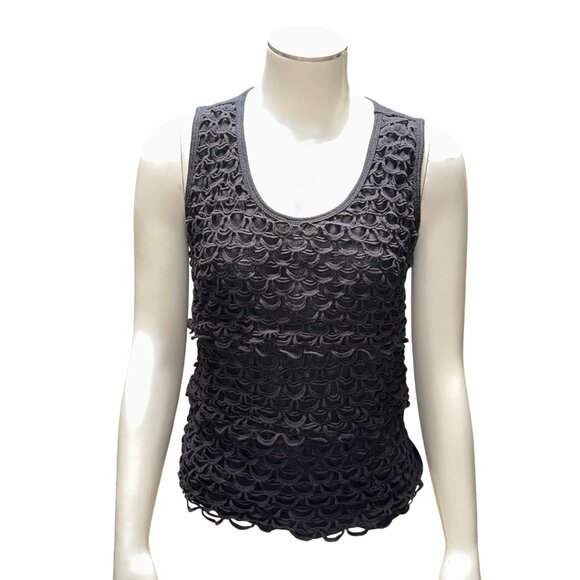 Monteau Size Med Black Scallop Textured Scoop Neck Tank Top Minimalist City Chic - Picture 2 of 8